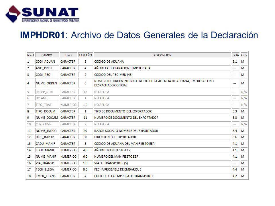 IMPHDR01: Archivo de Datos Generales de la Declaración