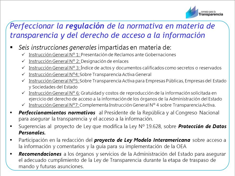 Perfeccionar la regulación de la normativa en materia de transparencia y del derecho de acceso a la información