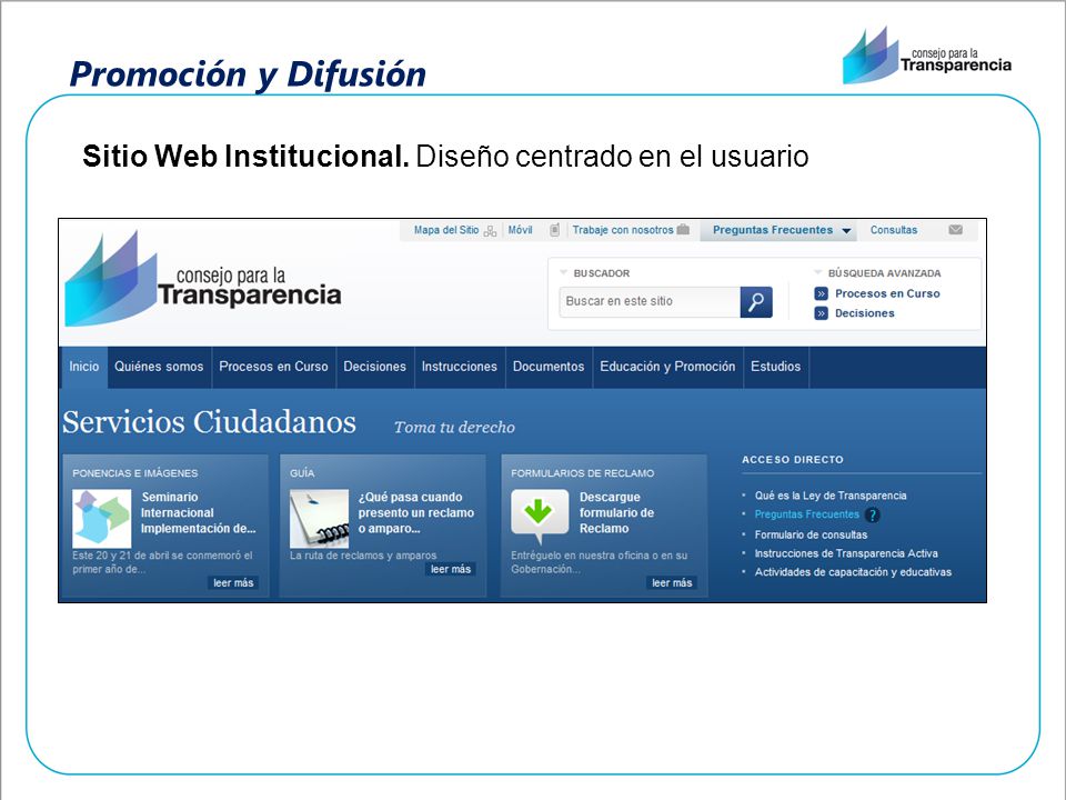 Promoción y Difusión Sitio Web Institucional. Diseño centrado en el usuario