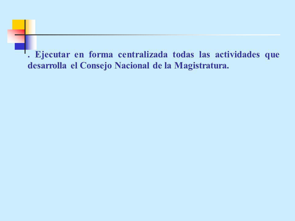 . Ejecutar en forma centralizada todas las actividades que desarrolla el Consejo Nacional de la Magistratura.