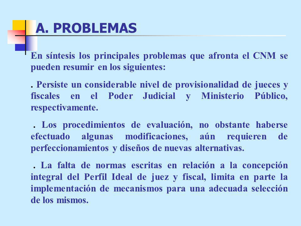 A. PROBLEMAS En síntesis los principales problemas que afronta el CNM se pueden resumir en los siguientes: