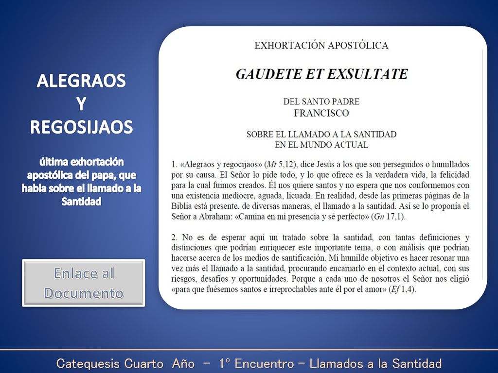 Catequesis Cuarto Año - 1º Encuentro – Llamados a la Santidad