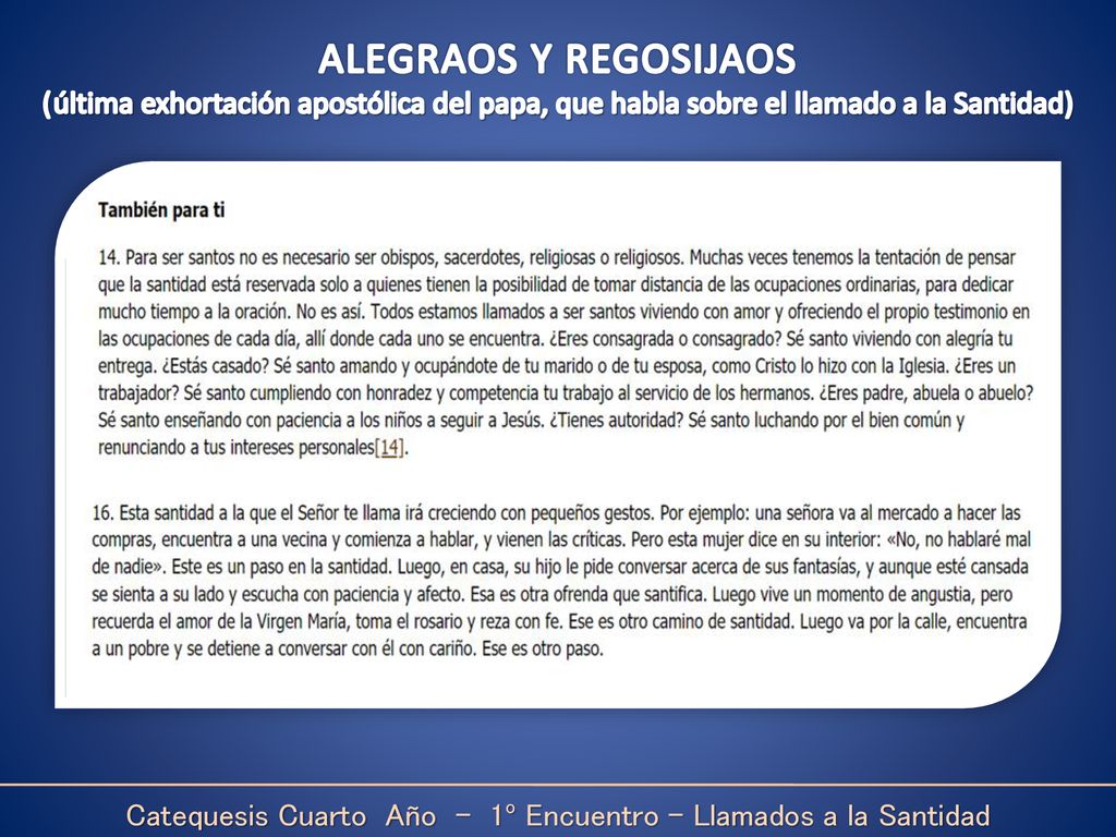 Catequesis Cuarto Año - 1º Encuentro – Llamados a la Santidad