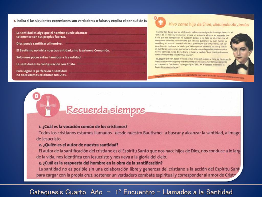 Catequesis Cuarto Año - 1º Encuentro – Llamados a la Santidad