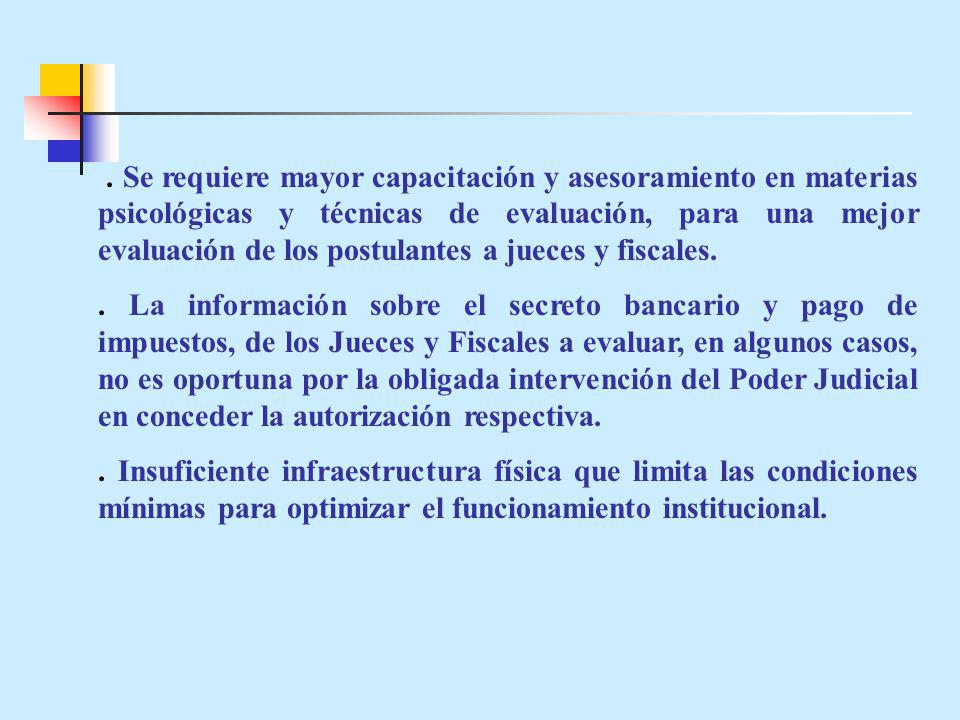 . Se requiere mayor capacitación y asesoramiento en materias psicológicas y técnicas de evaluación, para una mejor evaluación de los postulantes a jueces y fiscales.