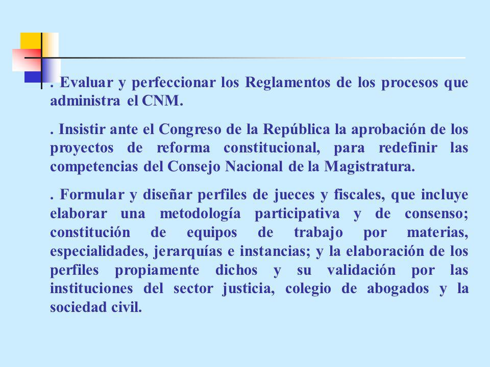 . Evaluar y perfeccionar los Reglamentos de los procesos que administra el CNM.