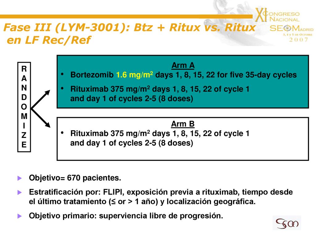 Fase III (LYM-3001): Btz + Ritux vs. Ritux en LF Rec/Ref