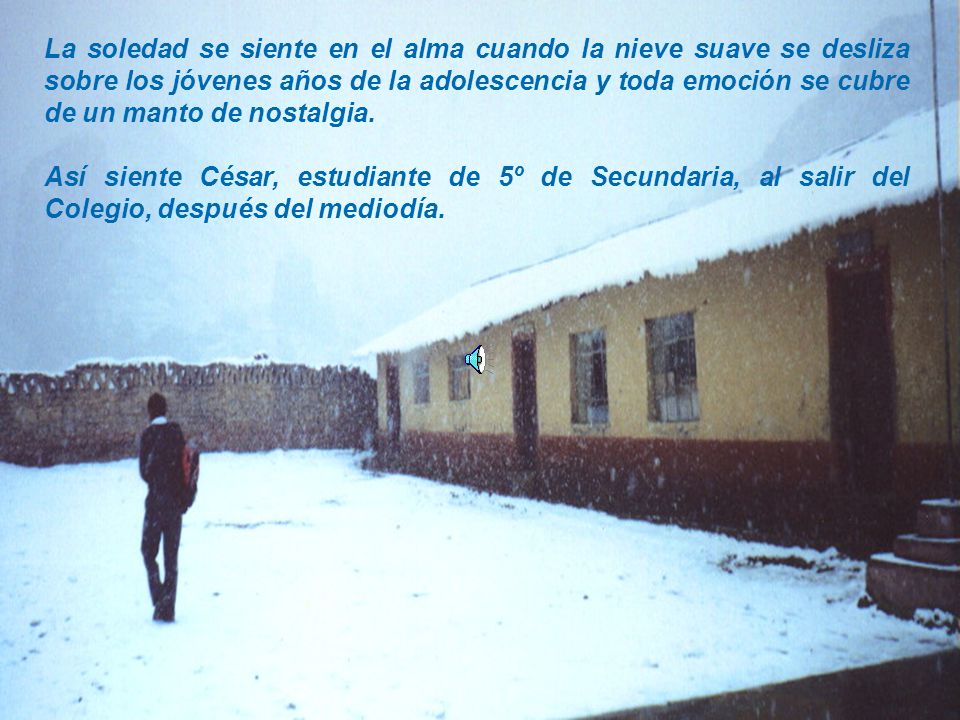 La soledad se siente en el alma cuando la nieve suave se desliza sobre los jóvenes años de la adolescencia y toda emoción se cubre de un manto de nostalgia.