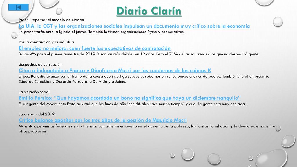 Diario Clarín Piden repensar el modelo de Nación La UIA, la CGT y las organizaciones sociales impulsan un documento muy crítico sobre la economía.