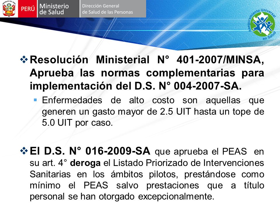 Resolución Ministerial N° /MINSA, Aprueba las normas complementarias para implementación del D.S. N° SA.