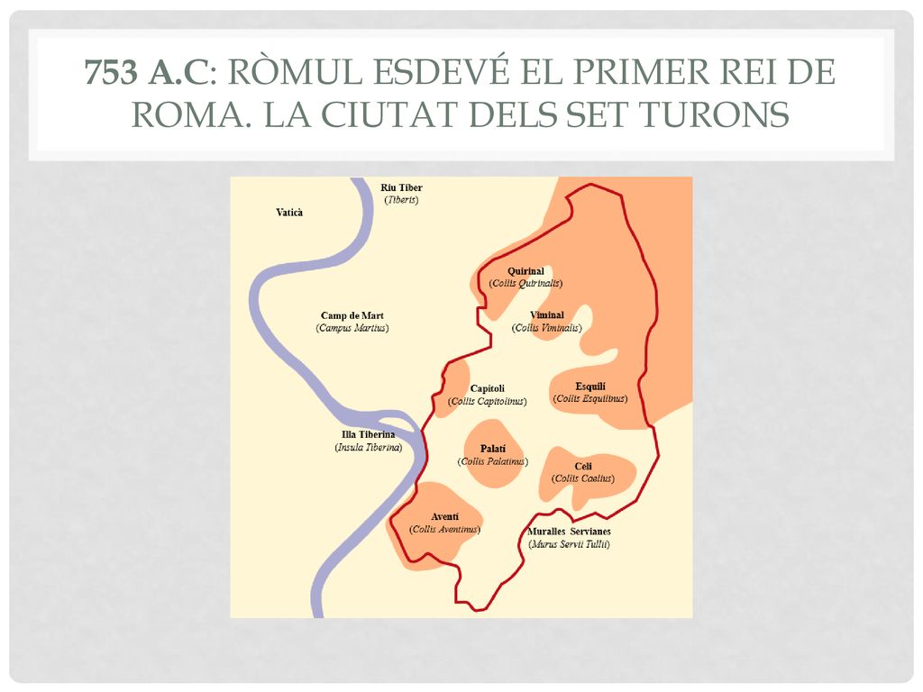 753 A.C: RÒMUL ESDEVÉ EL PRIMER REI DE ROMA. LA CIUTAT DELS SET TURONS