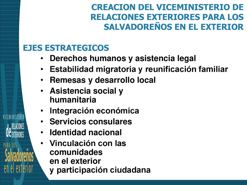 CREACION DEL VICEMINISTERIO DE RELACIONES EXTERIORES PARA LOS SALVADOREÑOS EN EL EXTERIOR