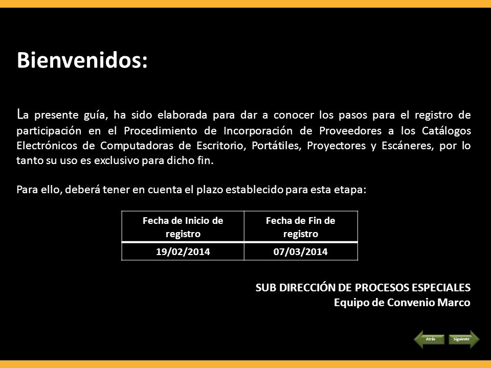 Fecha de Inicio de registro Fecha de Fin de registro