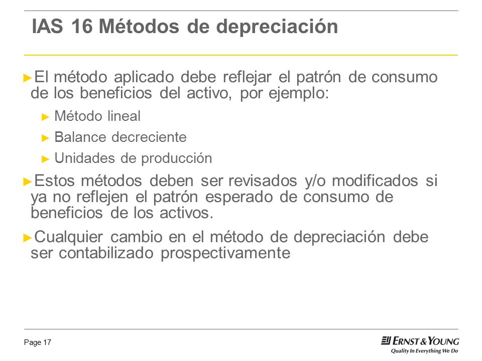 IAS 16 Métodos de depreciación