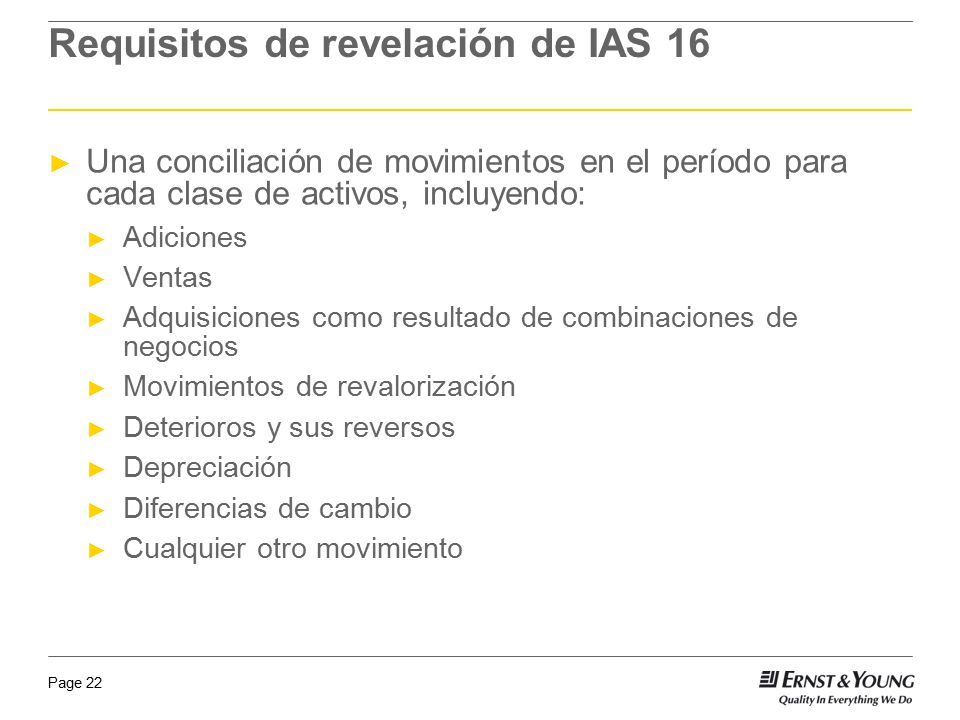 Requisitos de revelación de IAS 16