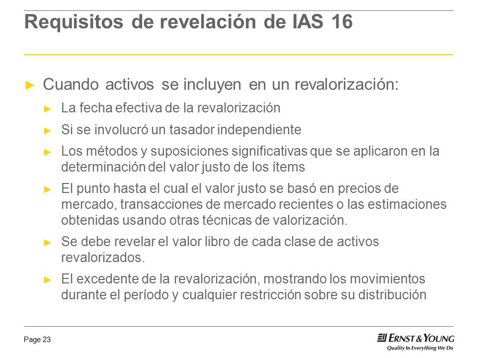 Requisitos de revelación de IAS 16
