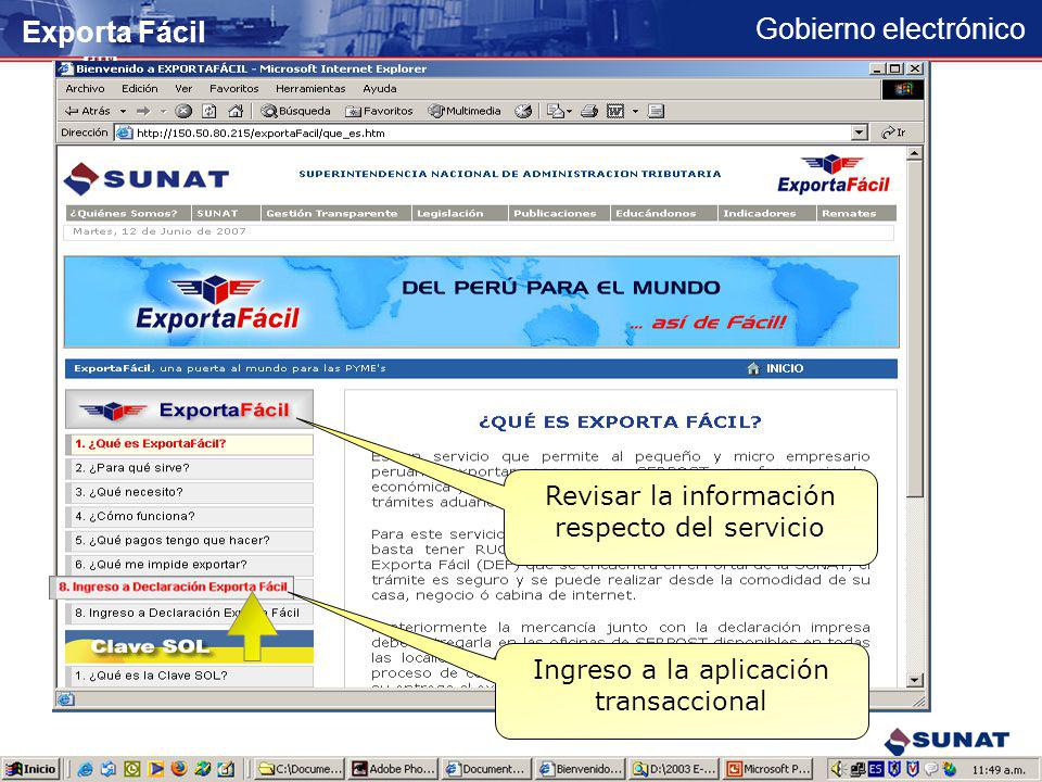 Exporta Fácil Revisar la información respecto del servicio