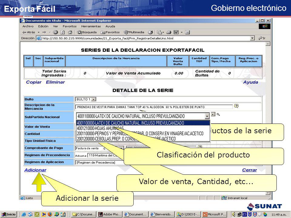 Exporta Fácil Registrar productos de la serie