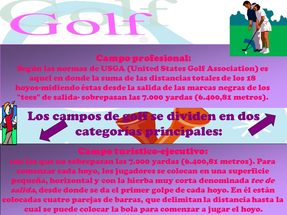 Golf Los campos de golf se dividen en dos categorías principales: