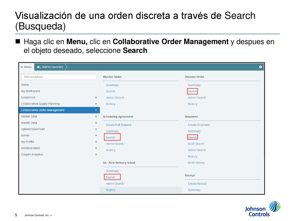 Visualización de una orden discreta a través de Search (Busqueda)