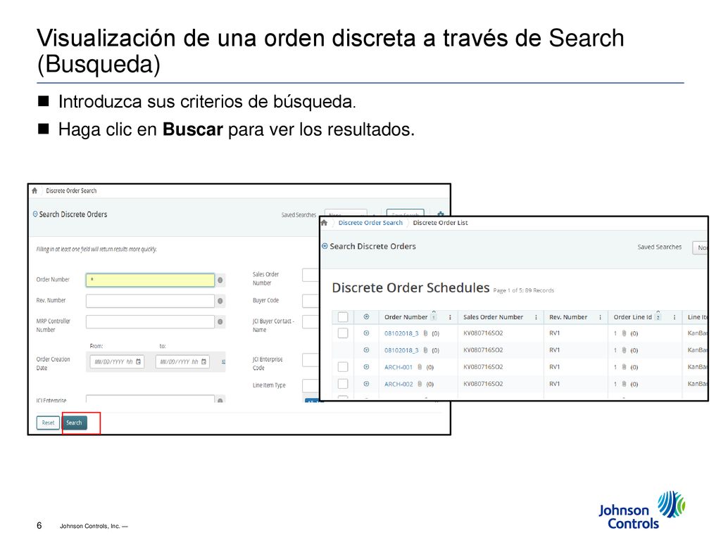 Visualización de una orden discreta a través de Search (Busqueda)
