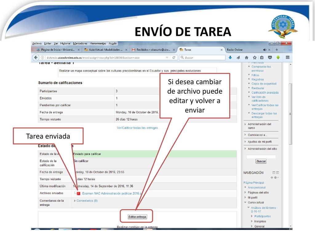 Si desea cambiar de archivo puede editar y volver a enviar