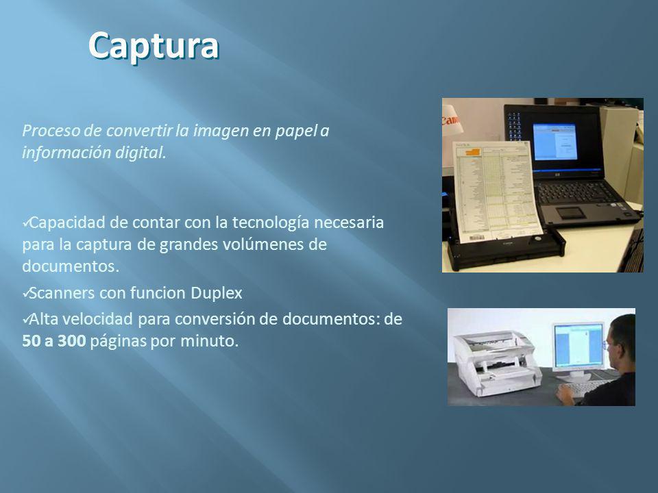 Captura Proceso de convertir la imagen en papel a información digital.
