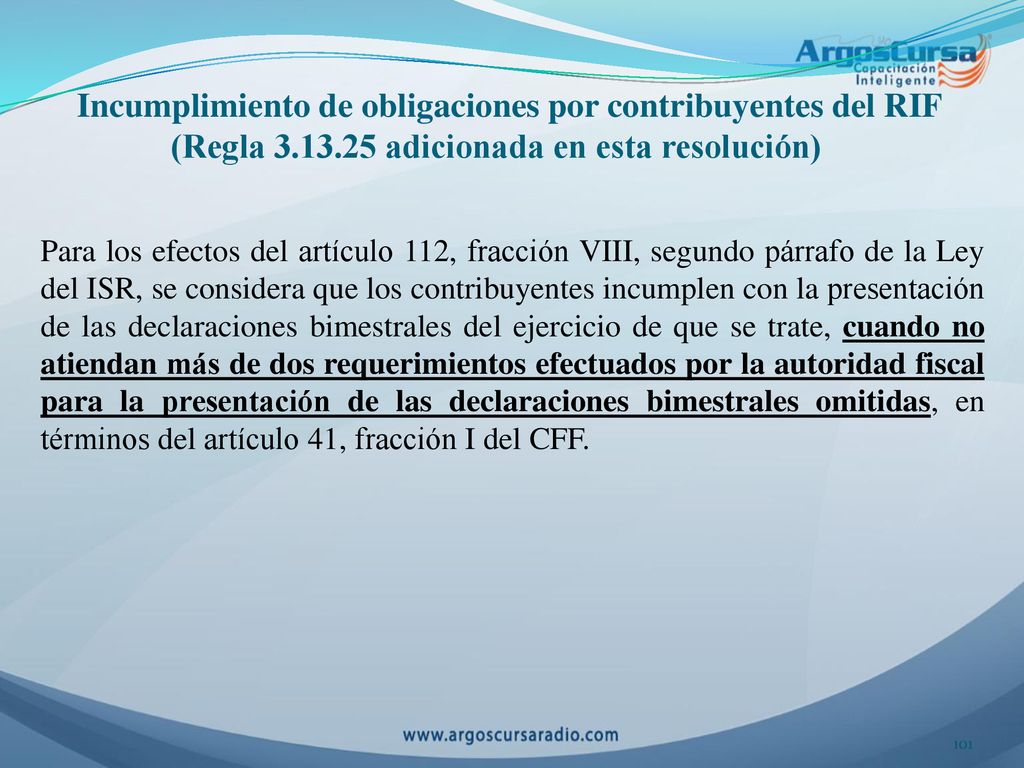 Incumplimiento de obligaciones por contribuyentes del RIF (Regla 3. 13