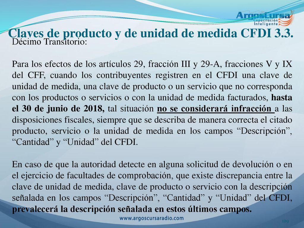 Claves de producto y de unidad de medida CFDI 3.3.