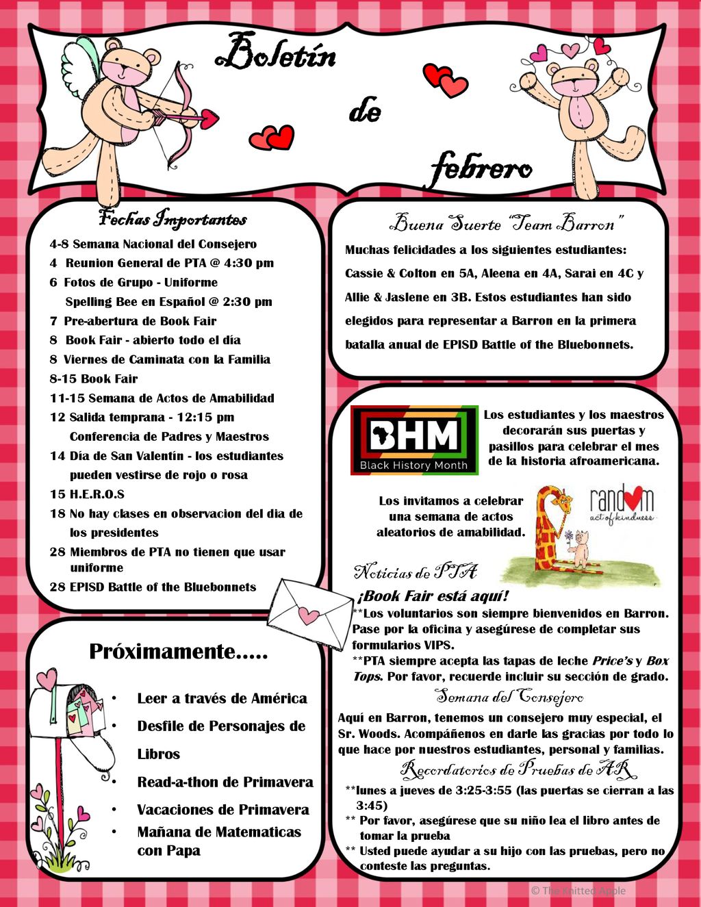Boletín de febrero Fechas Importantes Buena Suerte Team Barron