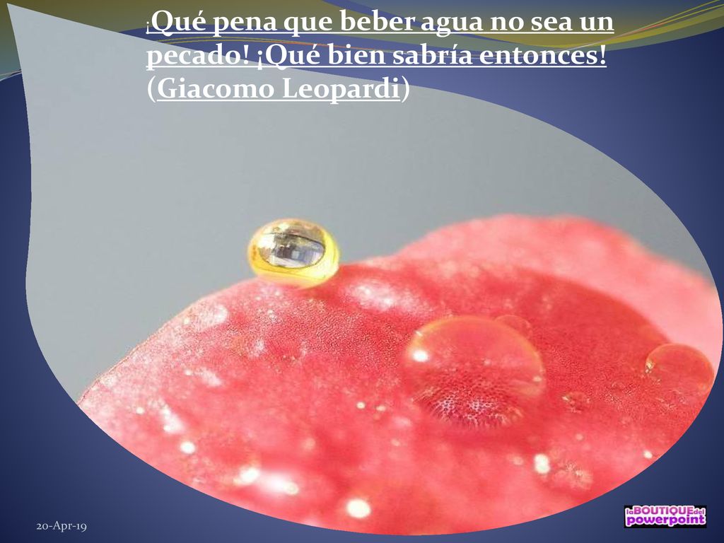 ¡Qué pena que beber agua no sea un pecado. ¡Qué bien sabría entonces