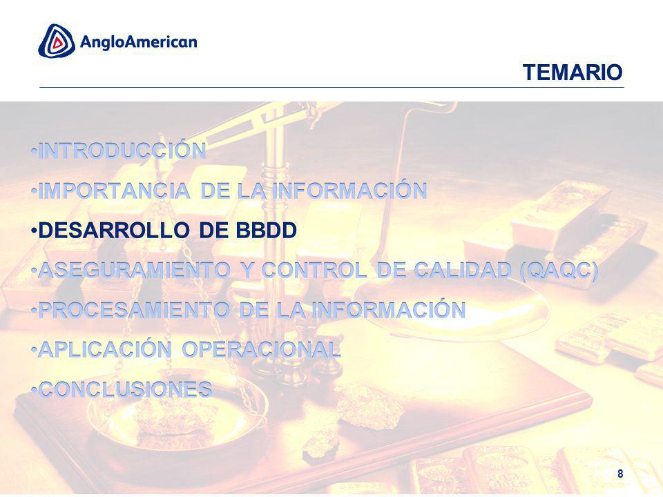 TEMARIO INTRODUCCIÓN. IMPORTANCIA DE LA INFORMACIÓN. DESARROLLO DE BBDD. ASEGURAMIENTO Y CONTROL DE CALIDAD (QAQC)