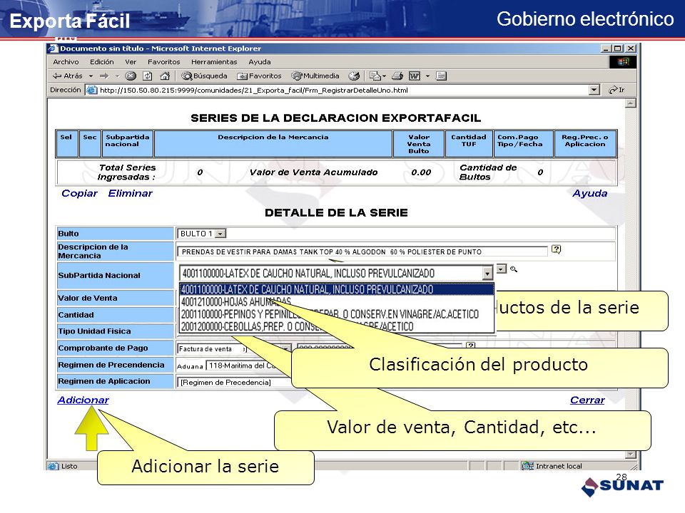 Exporta Fácil Registrar productos de la serie