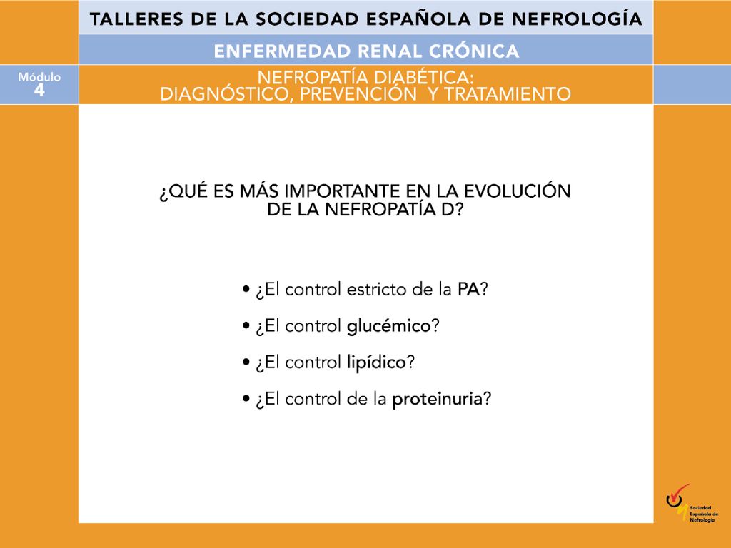 Es importante detectar precozmente los factores que colaboran en la progresión de la ND, para frenarlos desde las fases iniciales de la misma.
