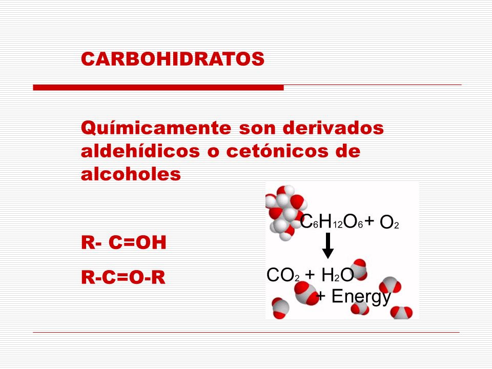 CARBOHIDRATOS Químicamente son derivados aldehídicos o cetónicos de alcoholes R- C=OH R-C=O-R