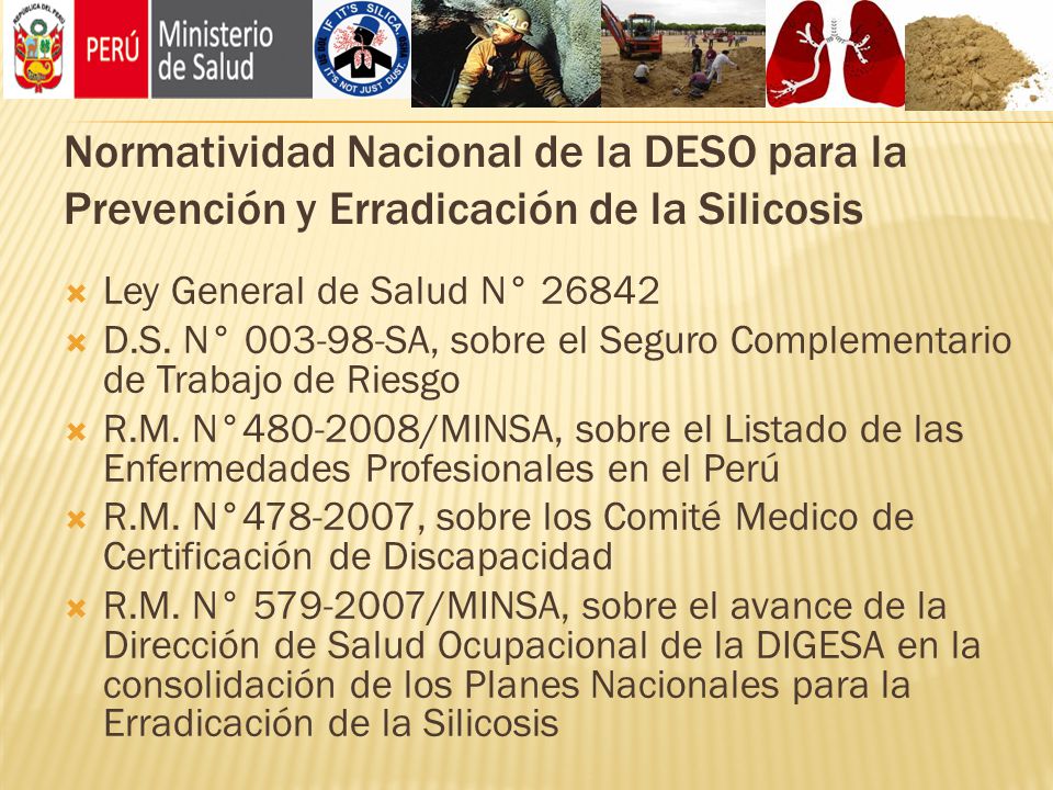 Normatividad Nacional de la DESO para la Prevención y Erradicación de la Silicosis