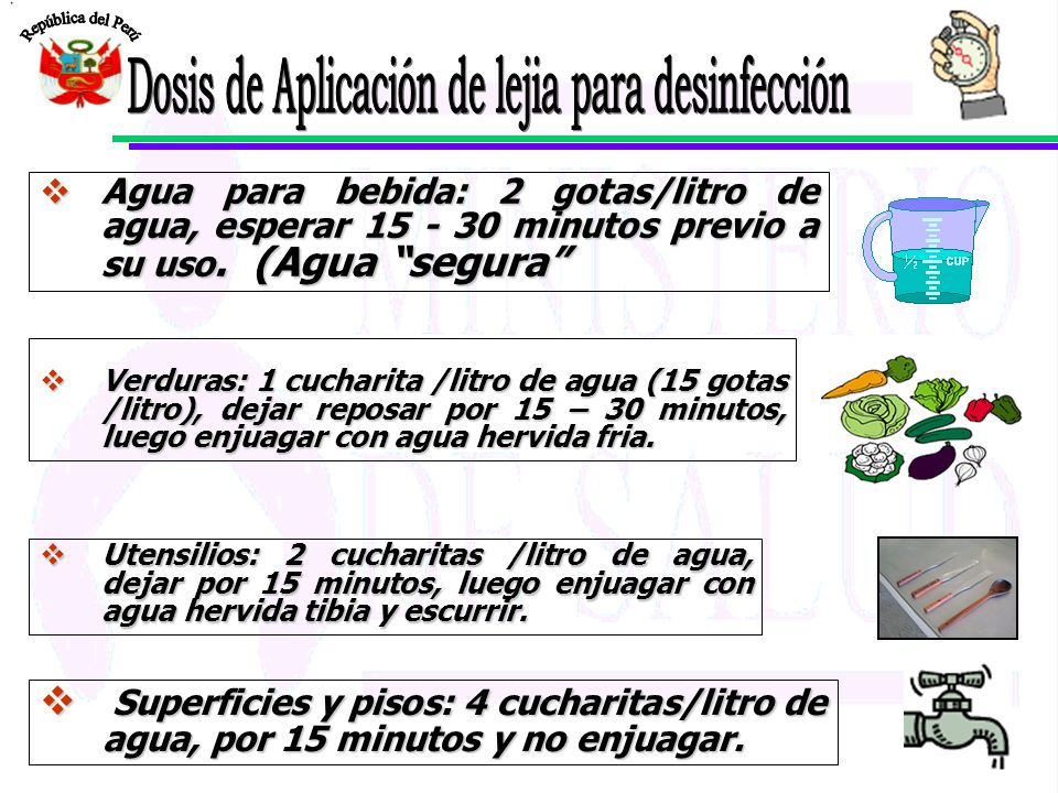 Dosis de Aplicación de lejia para desinfección