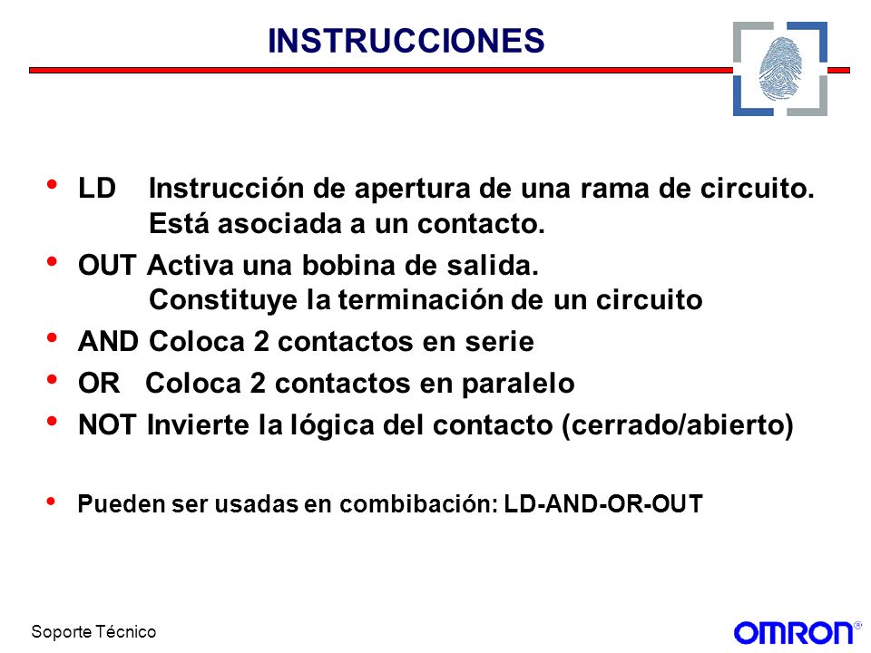 INSTRUCCIONES LD Instrucción de apertura de una rama de circuito. Está asociada a un contacto.