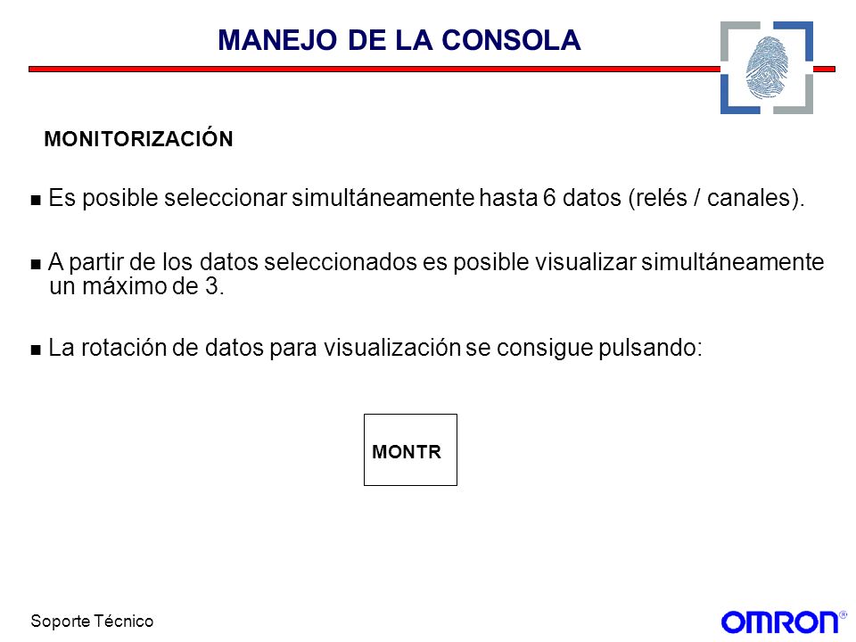 MANEJO DE LA CONSOLA MONITORIZACIÓN. Es posible seleccionar simultáneamente hasta 6 datos (relés / canales).