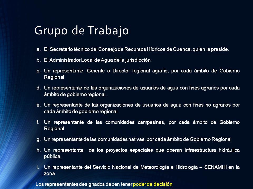 Grupo de Trabajo El Secretario técnico del Consejo de Recursos Hídricos de Cuenca, quien la preside.