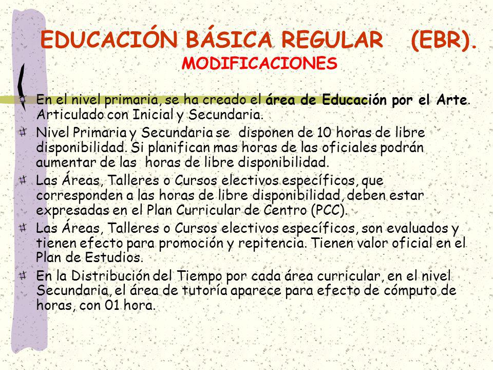 EDUCACIÓN BÁSICA REGULAR (EBR). MODIFICACIONES