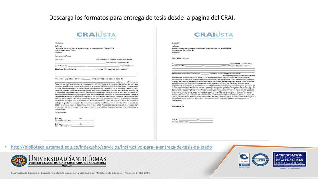 Descarga los formatos para entrega de tesis desde la pagina del CRAI.