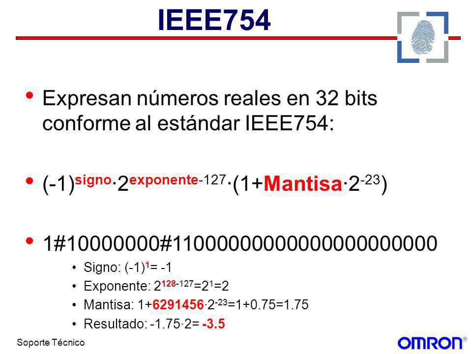 IEEE754 Expresan números reales en 32 bits conforme al estándar IEEE754: (-1)signo·2exponente-127·(1+Mantisa·2-23)