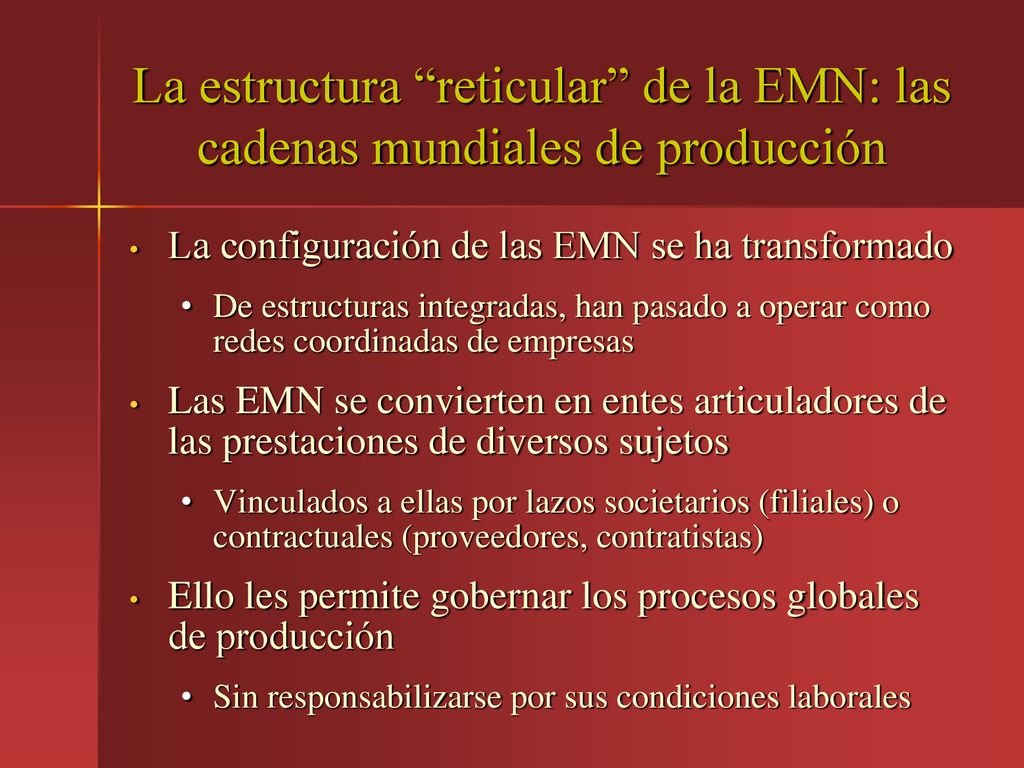 La estructura reticular de la EMN: las cadenas mundiales de producción