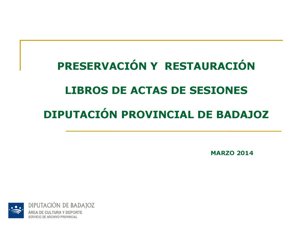 PRESERVACIÓN Y RESTAURACIÓN LIBROS DE ACTAS DE SESIONES DIPUTACIÓN PROVINCIAL DE BADAJOZ MARZO 2014