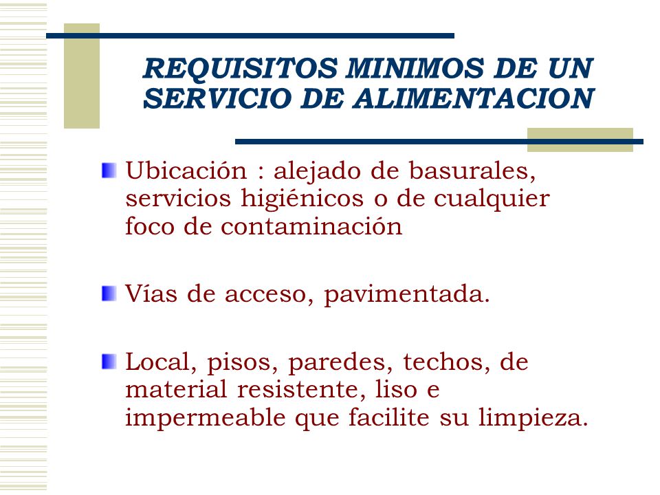 REQUISITOS MINIMOS DE UN SERVICIO DE ALIMENTACION