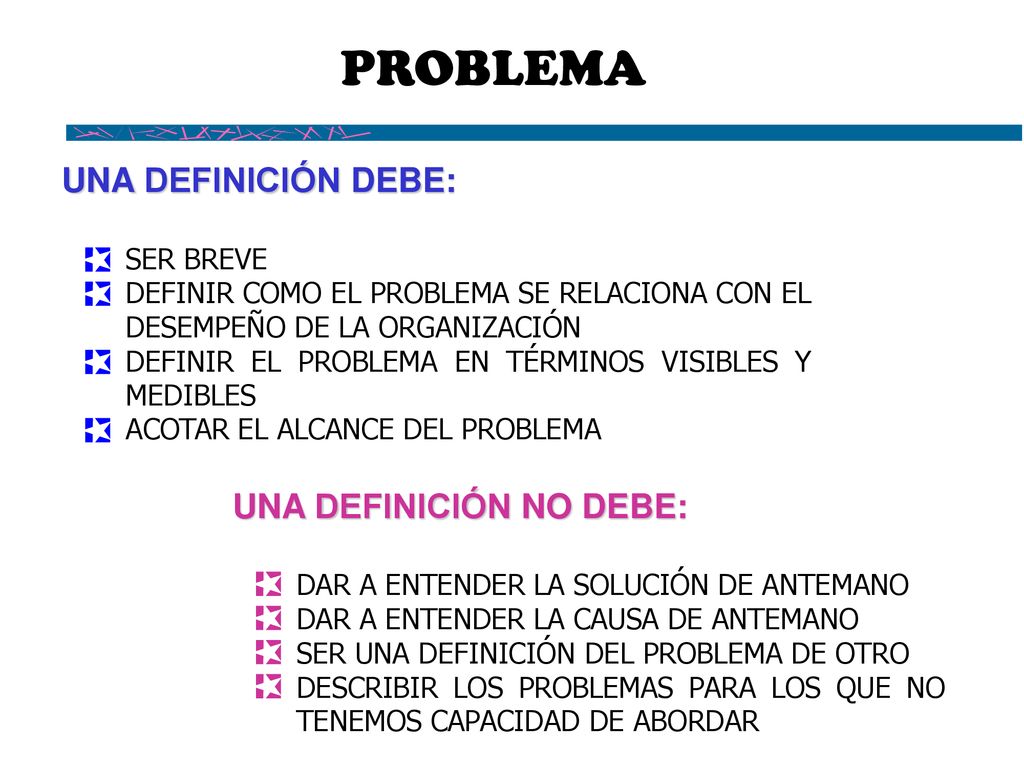 PROBLEMA UNA DEFINICIÓN DEBE: UNA DEFINICIÓN NO DEBE: SER BREVE