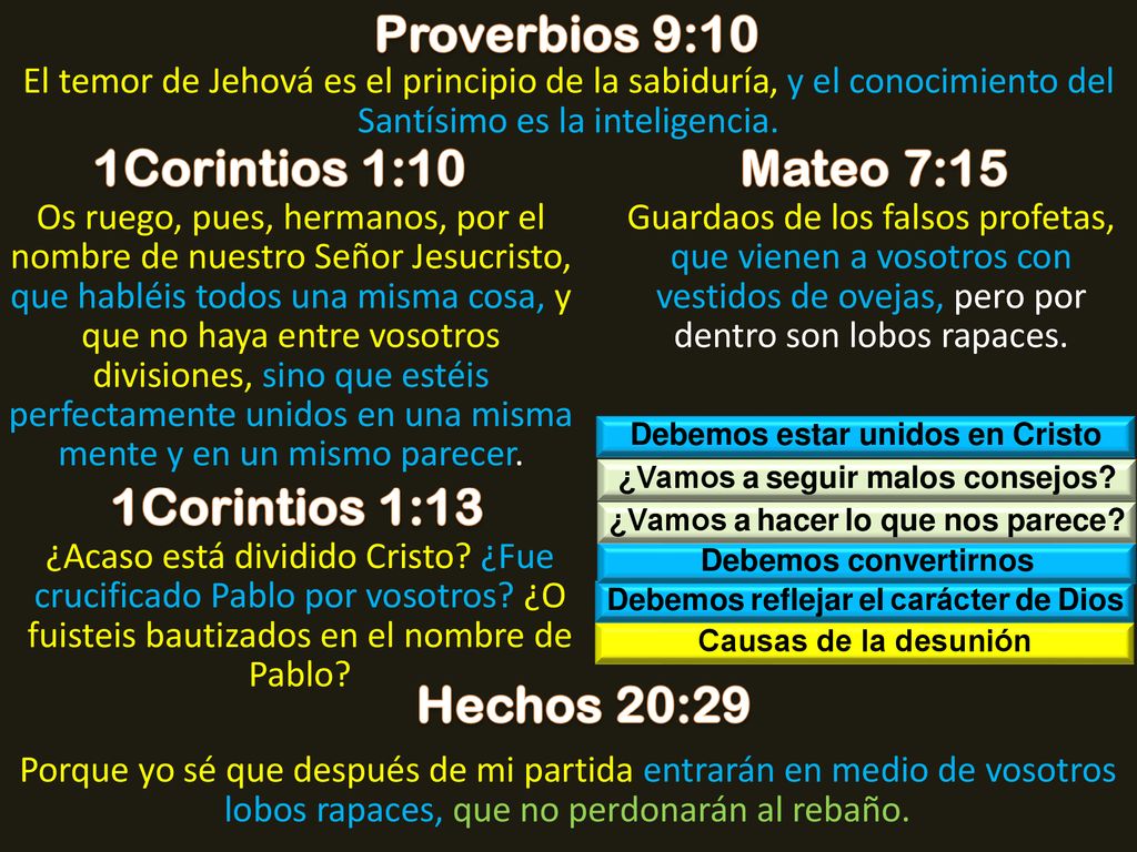 Proverbios 9:10 1Corintios 1:10 Mateo 7:15 1Corintios 1:13