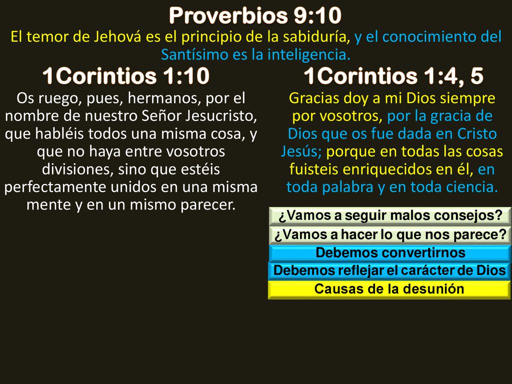 Proverbios 9:10 1Corintios 1:10 1Corintios 1:4, 5