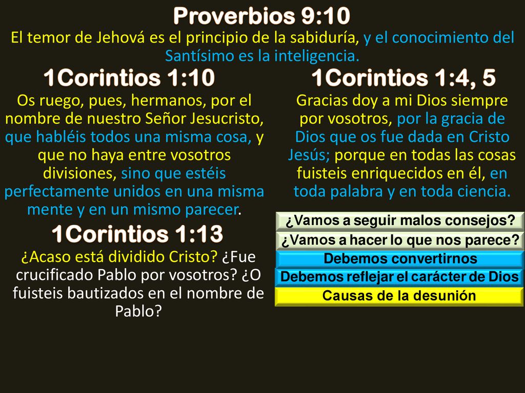 Proverbios 9:10 1Corintios 1:10 1Corintios 1:4, 5 1Corintios 1:13